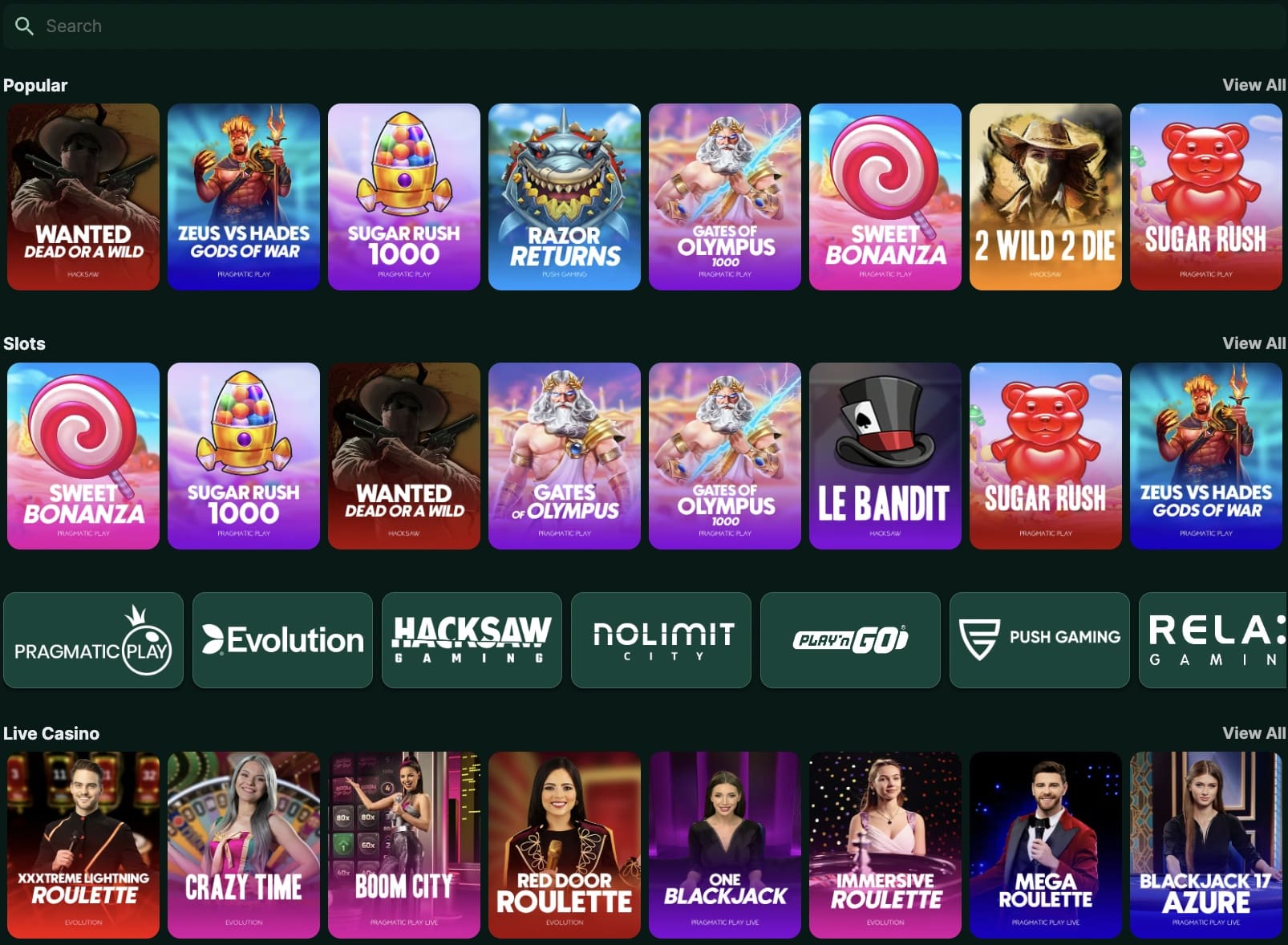 Jeux sur TG Casino