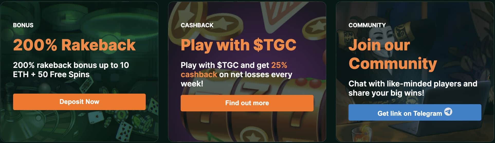 Différents bonus TG Casino